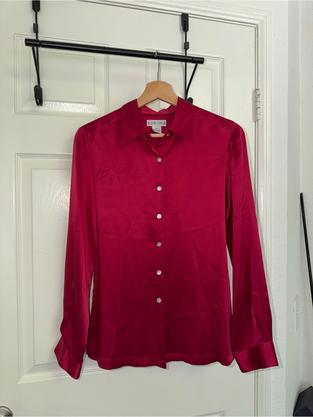 Merona Women's Red Silk Button-Up Blouse